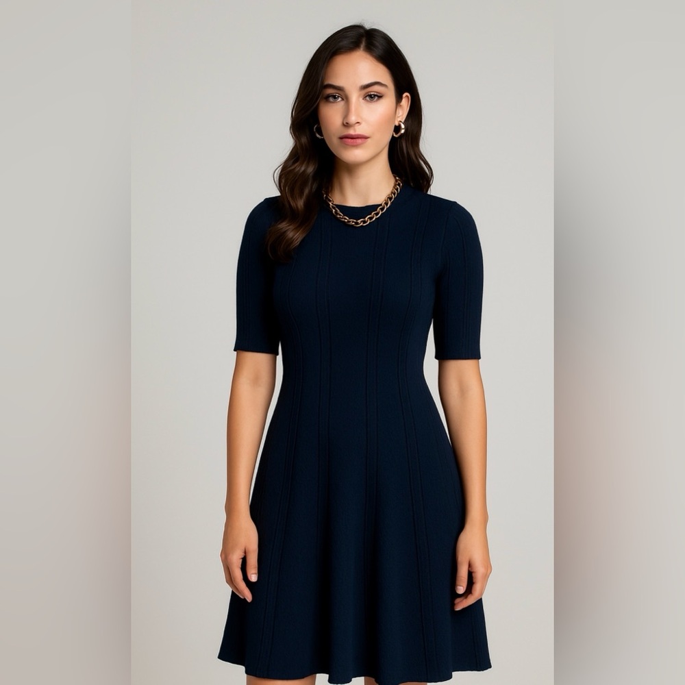 Roz & Ali Navy Blue Fit & Flare Textured Knit Sweater Dress XL